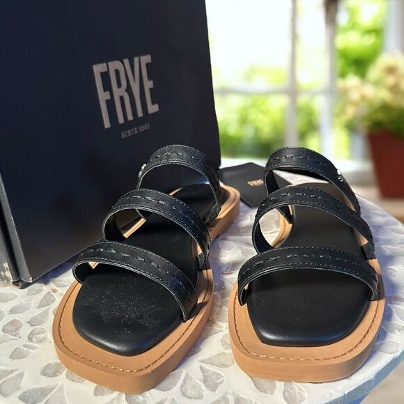 Frye Faye Leather Strappy Slide Sandals Black Flat Women’s Size 6.5 NIB - Picture 5 of 13